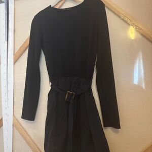 Zara Black Long Sleeve Belted Dress